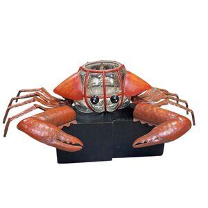 Crab Decorative Candle Holder Brown Metal legs Glass Ocean Beach 12in X 7 in.